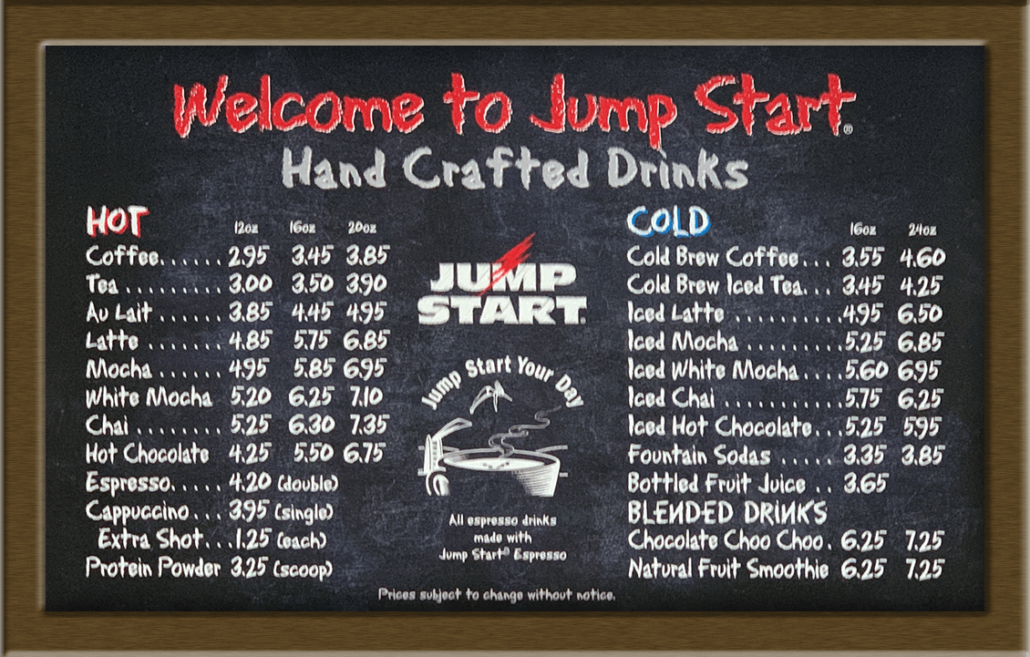 Jump Start Cafe Drinks Menu